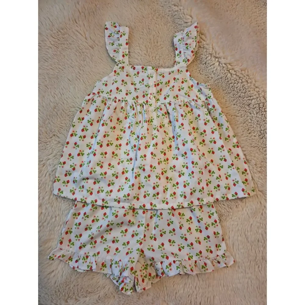 Janie and Jack White Strawberry Good Night Ruffle Pajama Set size 7